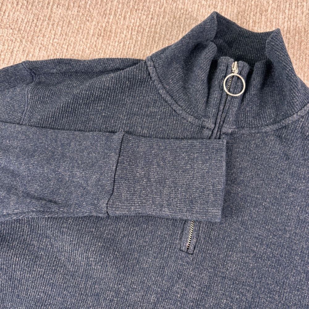Theory Navy Blue Rib Half Zip Sweater Men's Size Medium EUC Made in‎ USA